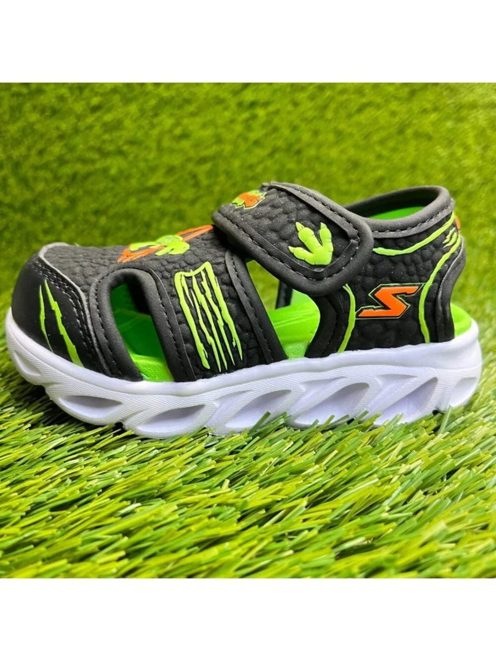 Skechers Hypno-Flash Hydro Fun Boys Size 8C Black Beach Walking Outdoor Sandals
